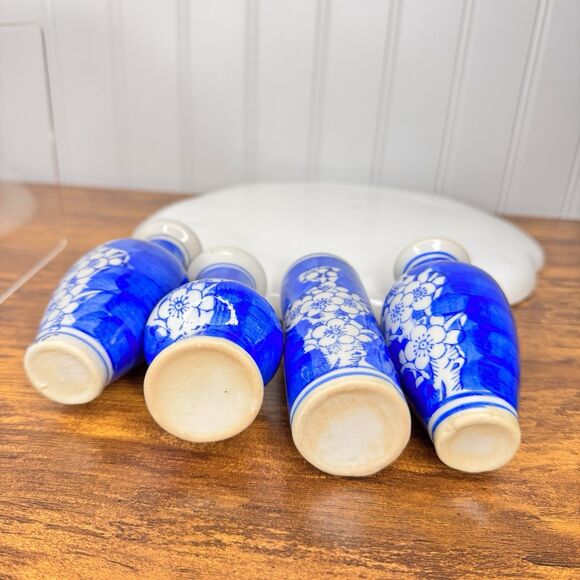4 Vintage Chinese Porcelain Blue & White Floral Miniature 4” Bud Mini Vase Lot - Picture 7 of 8